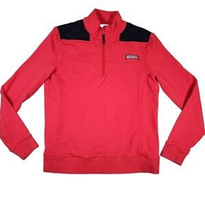 Vineyard Vines Women's Pink 1/4 Zip Up Chest Logo 100% Cotton‎ Sweatshirt Size S